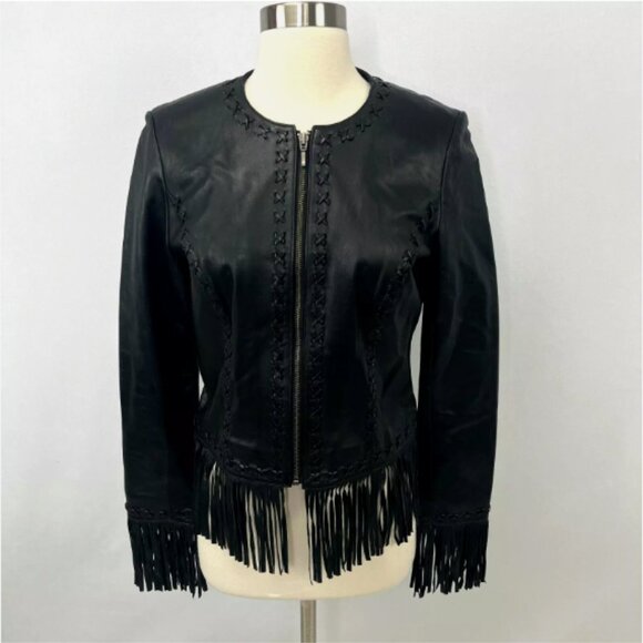 Cache Jackets & Blazers - Vintage Cache Leather Fringe Crop Jacket
